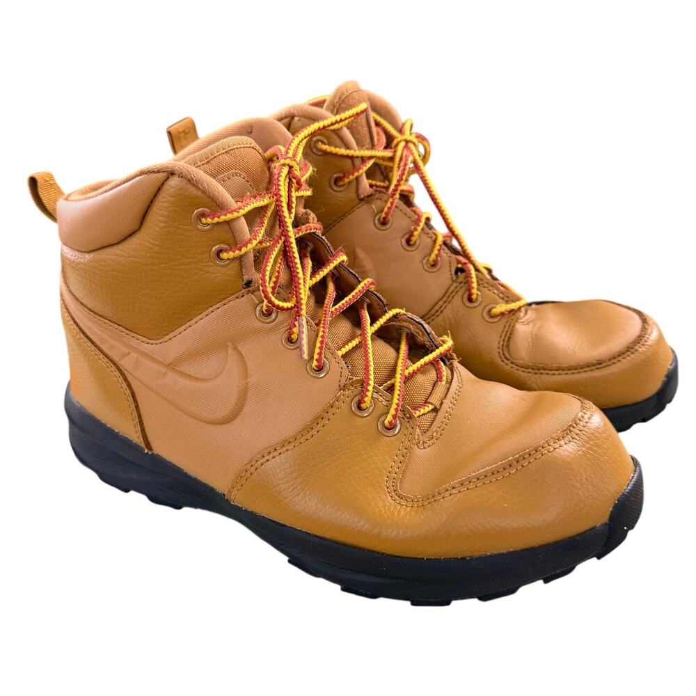 Nike Manoa Leather High Top Sneakers Boots Wheat/Black Shoes Tan Brown Big Kid 7